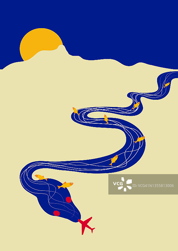 蛇形湖与飞机插画图片素材