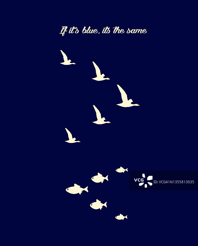 相同环境中的鸟类和鱼类游泳飞翔插画图片素材