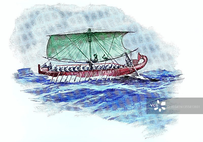 埃及海船古老雕刻插图图片素材