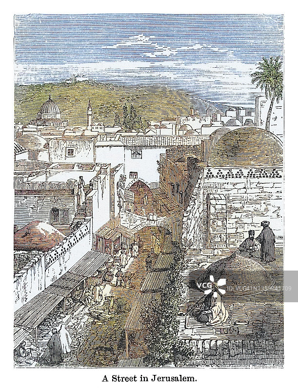 耶路撒冷街道古老雕刻插图图片素材