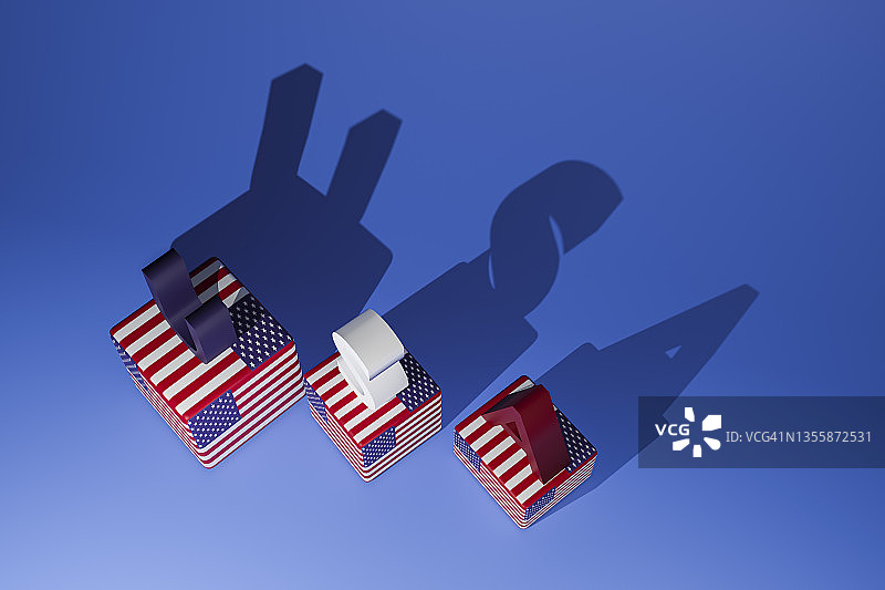 带有美国国旗和“USA”字样的立方体3D渲染图片素材