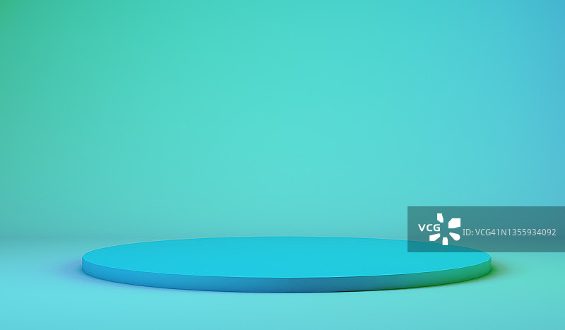 抽象3D渲染圆柱水族展示台背景，极简主义鲜艳青色静物风格图片素材
