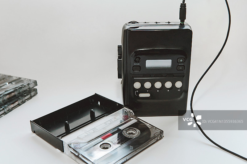 带盒式磁带的便携式音频播放器，90年代音乐，90年代怀旧风图片素材
