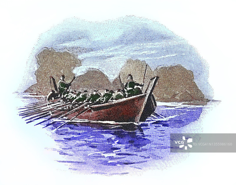 维京船雕刻插图图片素材