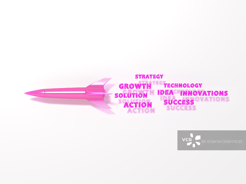 创意与想法：白色背景上的火箭3D启动概念图片素材