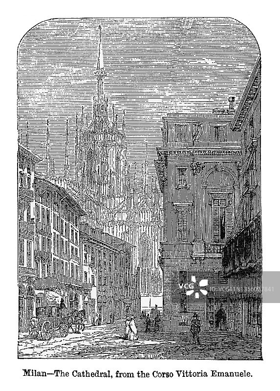 意大利米兰大教堂古老雕刻插图图片素材