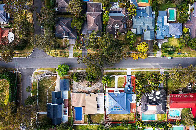 悉尼郊区鸟瞰视角屋顶图片素材