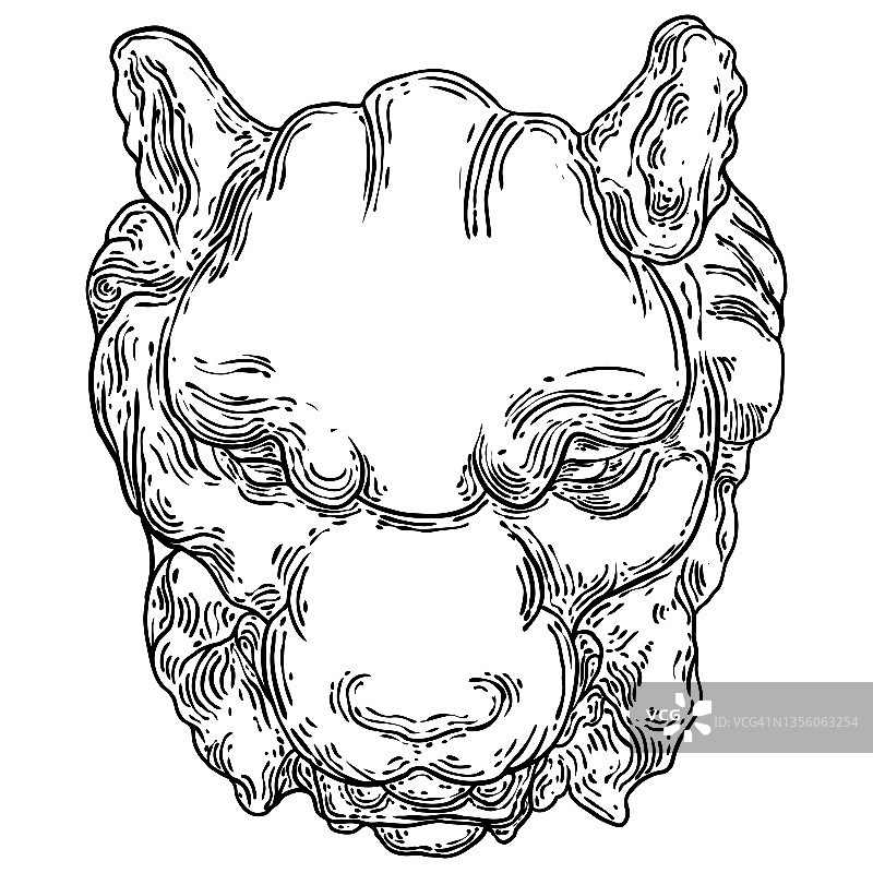 装饰虎头图案：石头制成的猫科动物头像矢量图图片素材