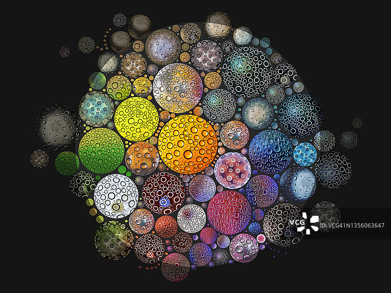 数百张照片的复杂合成图，通过塑料上冷凝的水滴观察不同颜色的背景图片素材