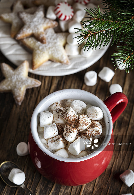 棉花糖、可可粉和糖饼干热巧克力图片素材