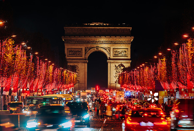 法国巴黎香榭丽舍大街夜景照片图片素材