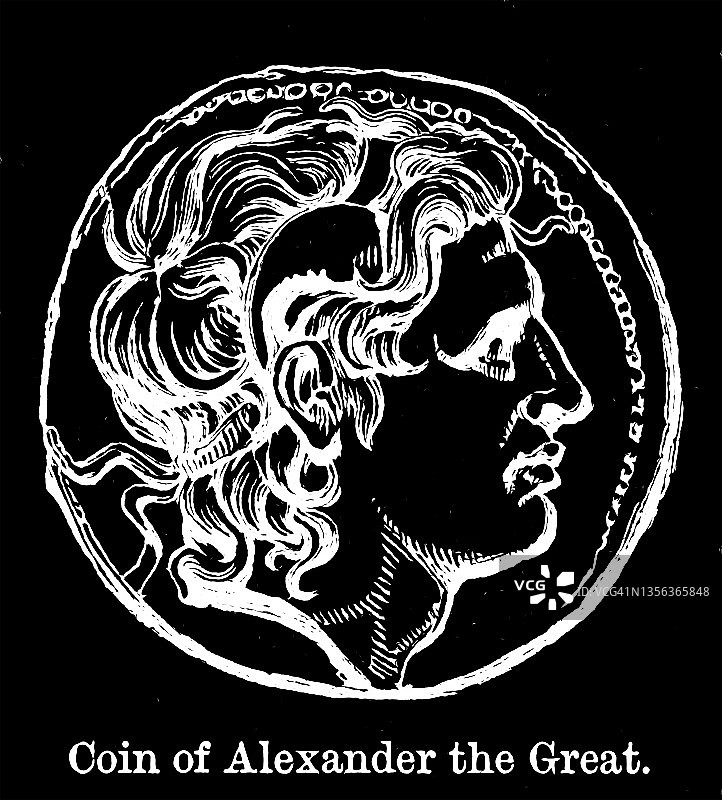 亚历山大大帝时期的古币雕刻插图图片素材