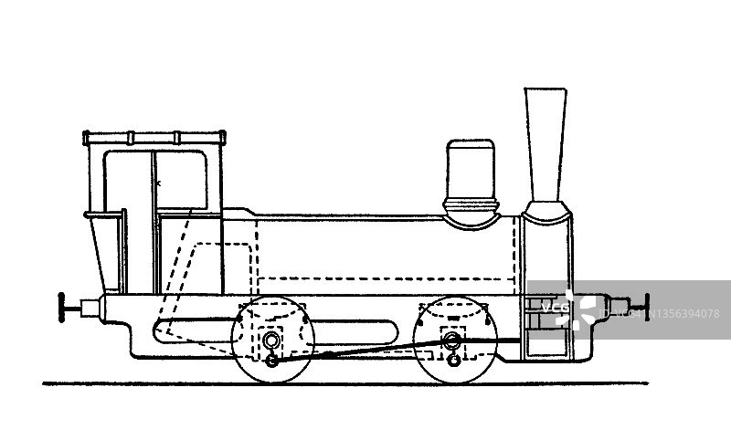 蒸汽机车煤水车的老式雕刻插图图片素材