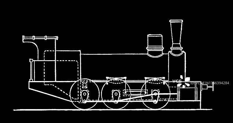 货运机车的古老雕刻插图图片素材