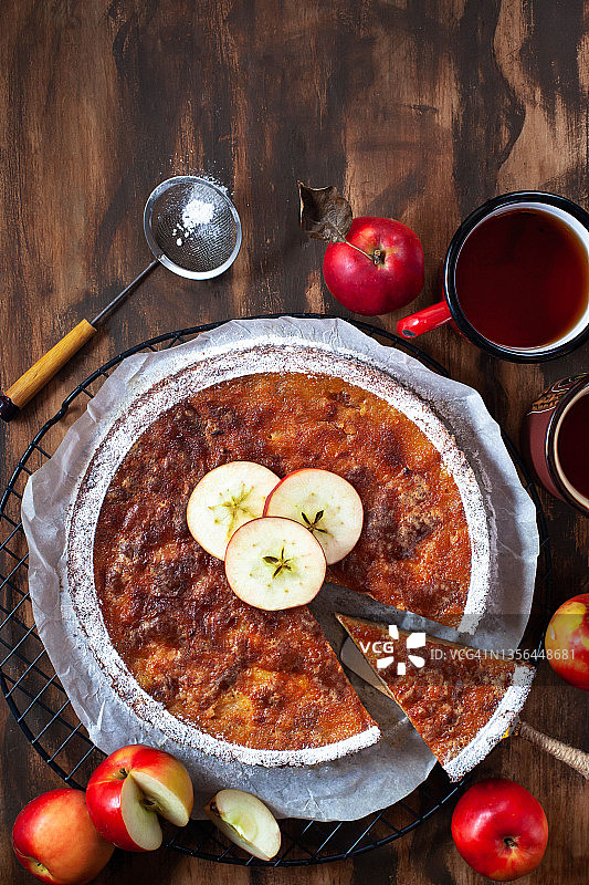 美味的自制苹果派，顶视图图片素材