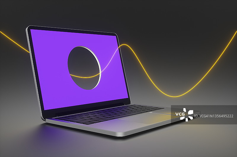 白色背景上的抽象笔记本电脑模型特写图片素材