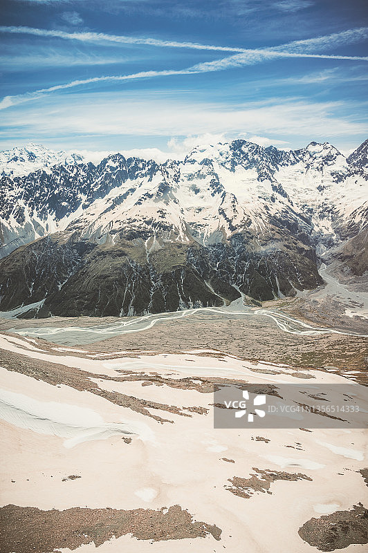 直升机拍摄的塔斯曼冰川图片素材