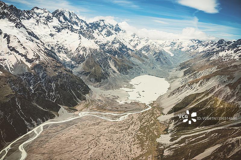 直升机拍摄的塔斯曼冰川图片素材