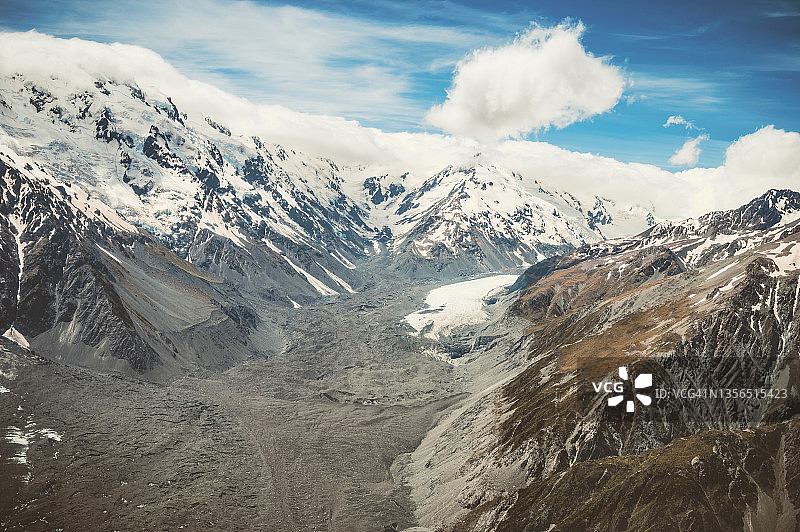 直升机拍摄的塔斯曼冰川图片素材