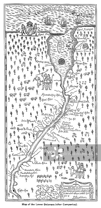 美国特拉华州下部的旧地图（Campanius之后）图片素材