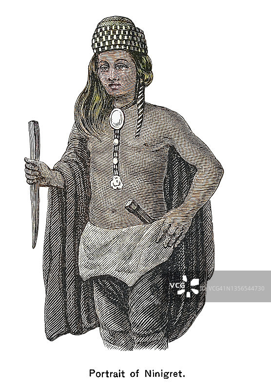 新英格兰尼尼格列特印第安部落的古老版画插图图片素材