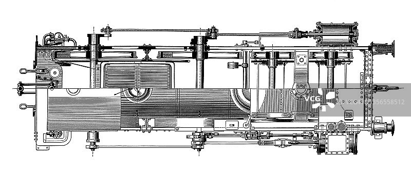 古老的雕刻插图：奥地利南方铁路的“Rittinger”特快列车 - 水平截面图片素材