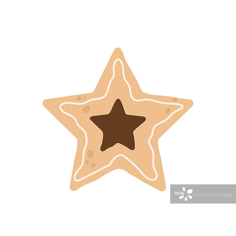 圣诞姜饼星形巧克力釉。冬日甜蜜传统圣诞象征自制。矢量插图在卡通风格。孤立在白色背景。图片素材