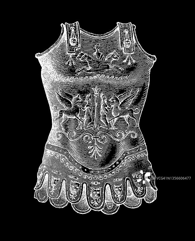 罗马胸甲（日耳曼尼库斯雕塑）的古老插图图片素材