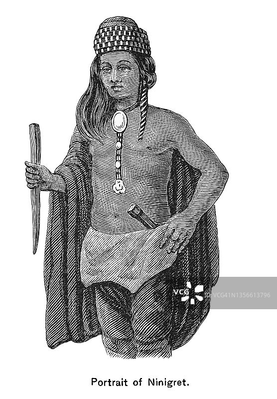 新英格兰尼尼格列特印第安部落的古老版画插图图片素材