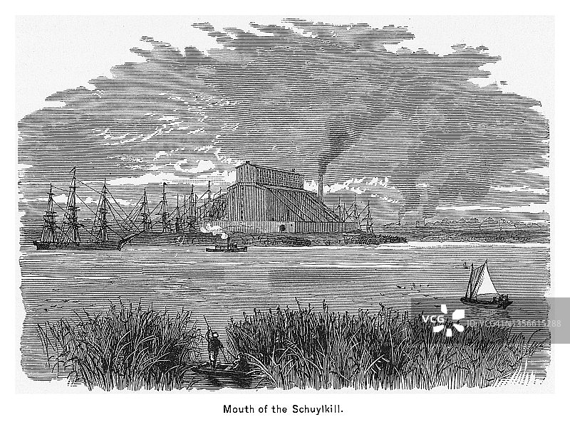 宾夕法尼亚州斯库尔基尔河的古老雕刻插图图片素材