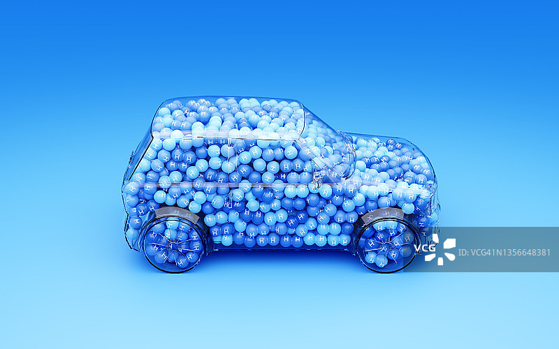装满氢分子的透明汽车图片素材