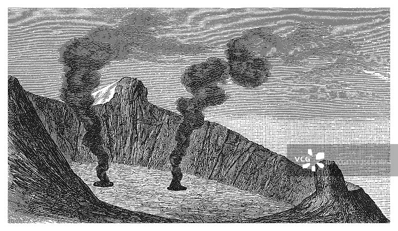 1804年至1805年埃特纳火山口古版画插图图片素材