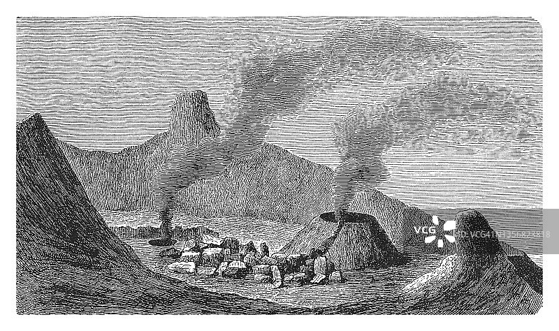 古老的雕刻插图：1804年至1809年的埃特纳火山图片素材