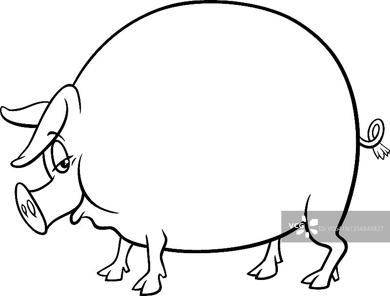 卡通猪农场动物角色涂色书页面图片素材