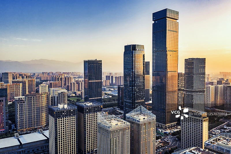 中国西安城市日落鸟瞰图片素材