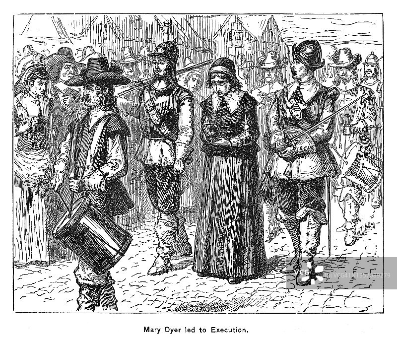 玛丽·戴尔于1660年6月1日被处决的古老版画图片素材