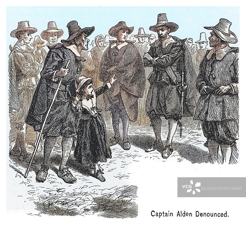 约翰·奥尔登在塞勒姆巫术案中被指控老旧雕刻插图图片素材