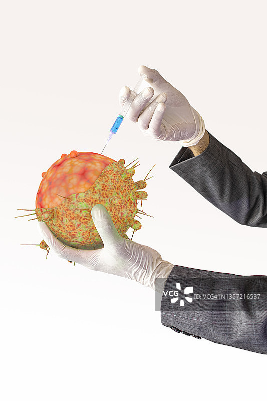 新变种B.1.1.529命名为 奥密克戎，一种新型Covid - 19被注入。计算机生成的概念图像。图片素材