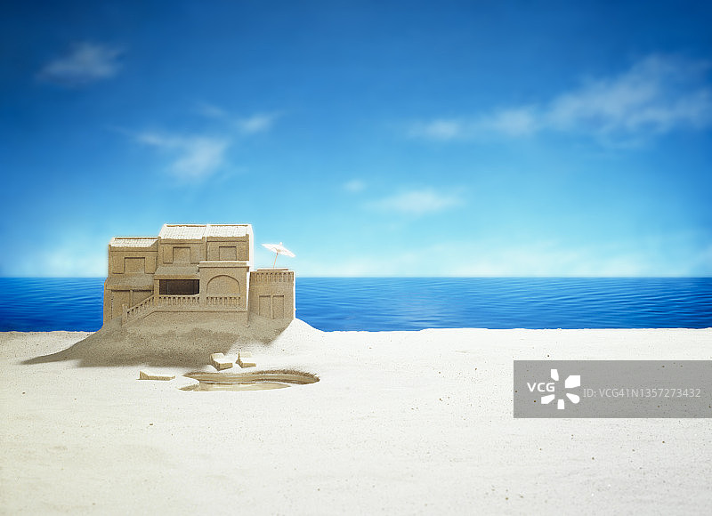 海滩沙地别墅海景图片素材