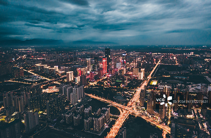 西安城市夜景鸟瞰图图片素材