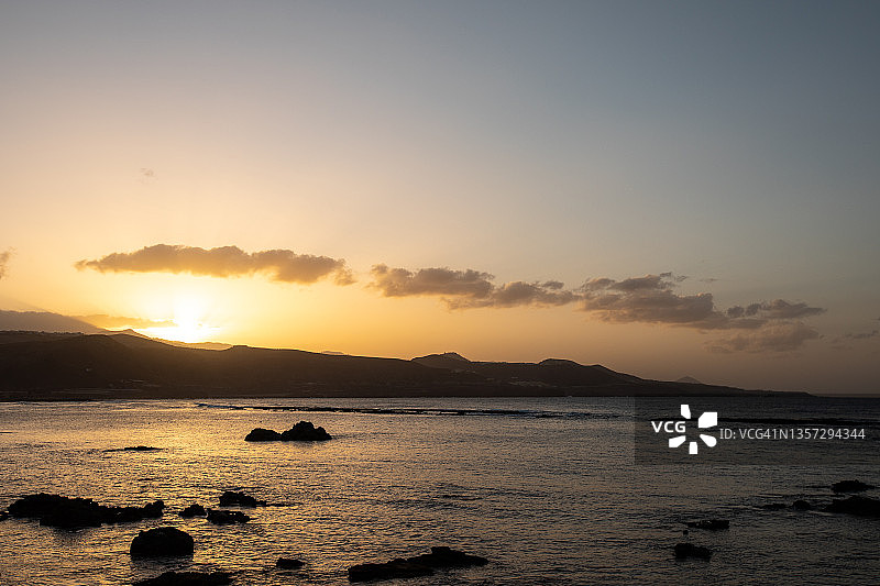 拉斯帕尔马斯日落，大加那利岛图片素材