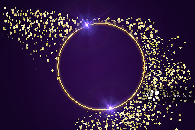 紫色渐变抽象背景上的金色奢华圆圈图片素材