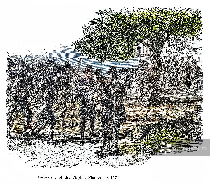 1674年弗吉尼亚州种植园主聚会古版画图片素材