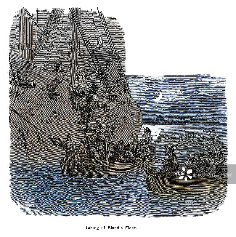 布兰德舰队掠夺战古版画插图图片素材