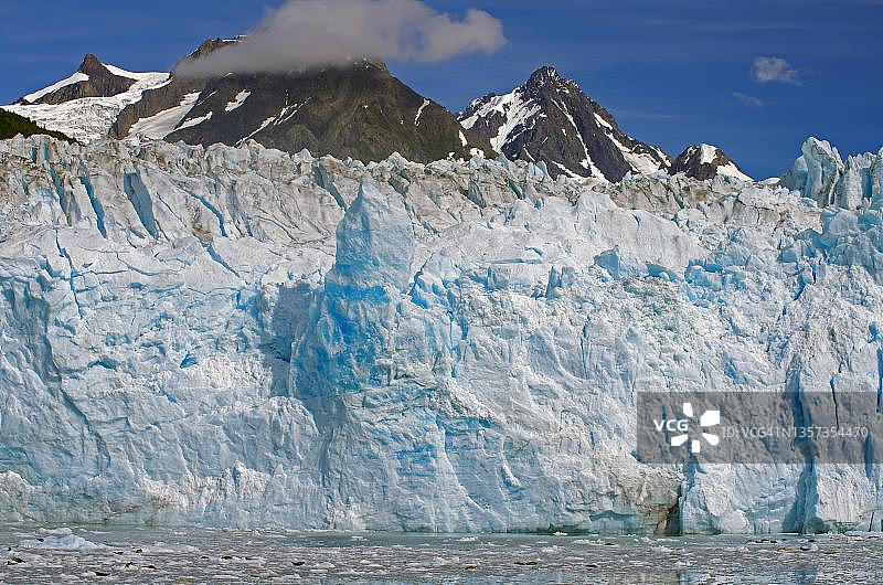 美国阿拉斯加哥伦比亚冰川威廉王子湾的冰川前沿和山脉图片素材