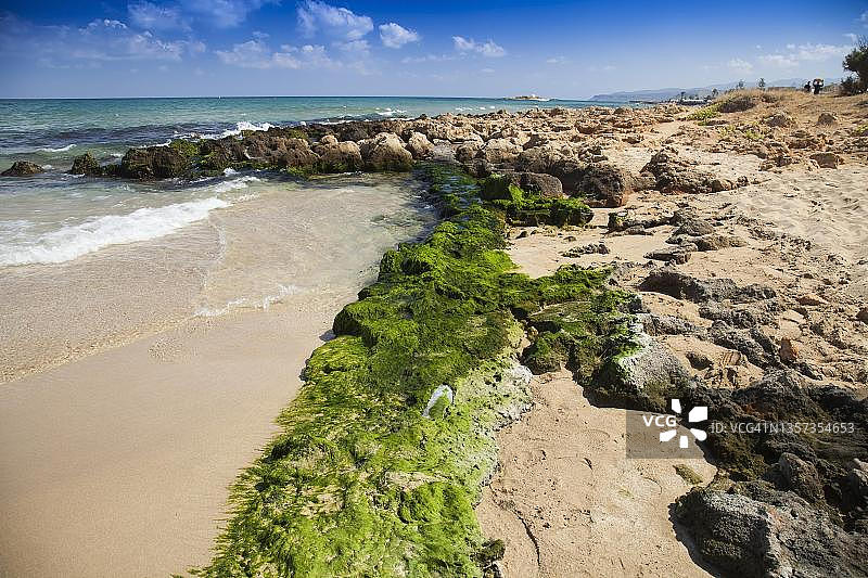 马利亚海滩的岩层，克里特岛，希腊图片素材