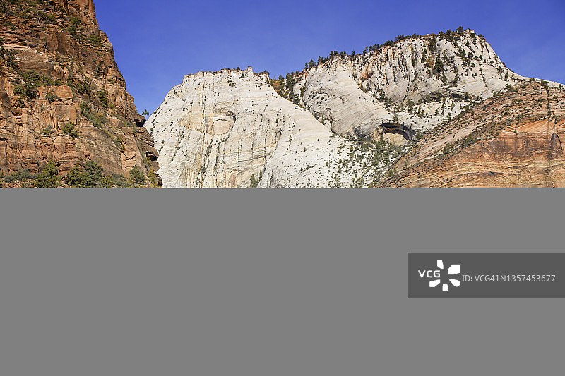 锡安国家公园棋盘台地和峡谷墙壁的美丽秋色图片素材