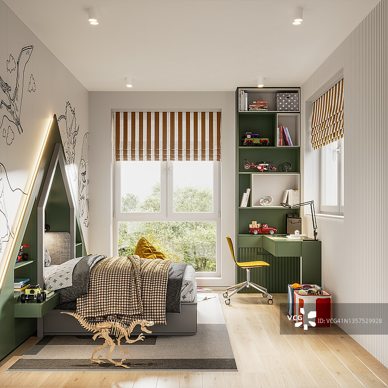 恐龙主题儿童房室内设计效果图图片素材