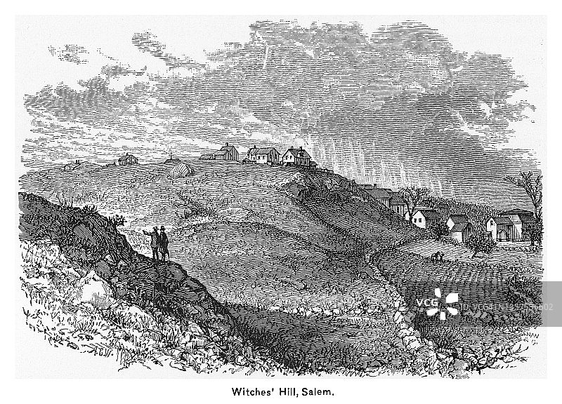 马萨诸塞州塞勒姆女巫山古老版画图片素材