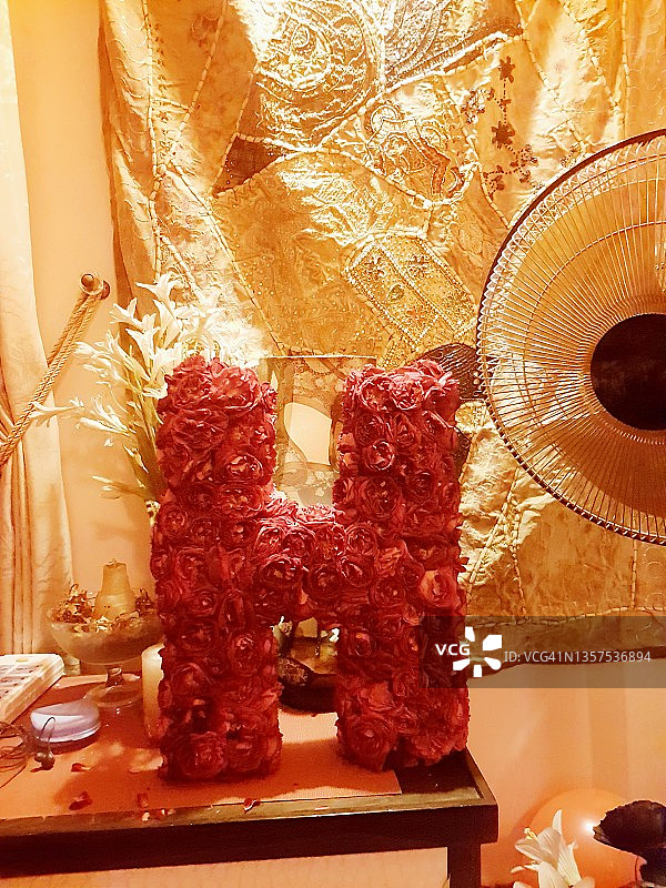 红色玫瑰装饰的字母H图片素材